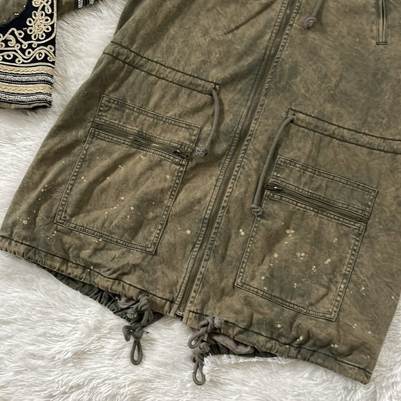 Free People Golden Quills Military Green Long Utility Coat Embroidered medium - Picture 9 of 14